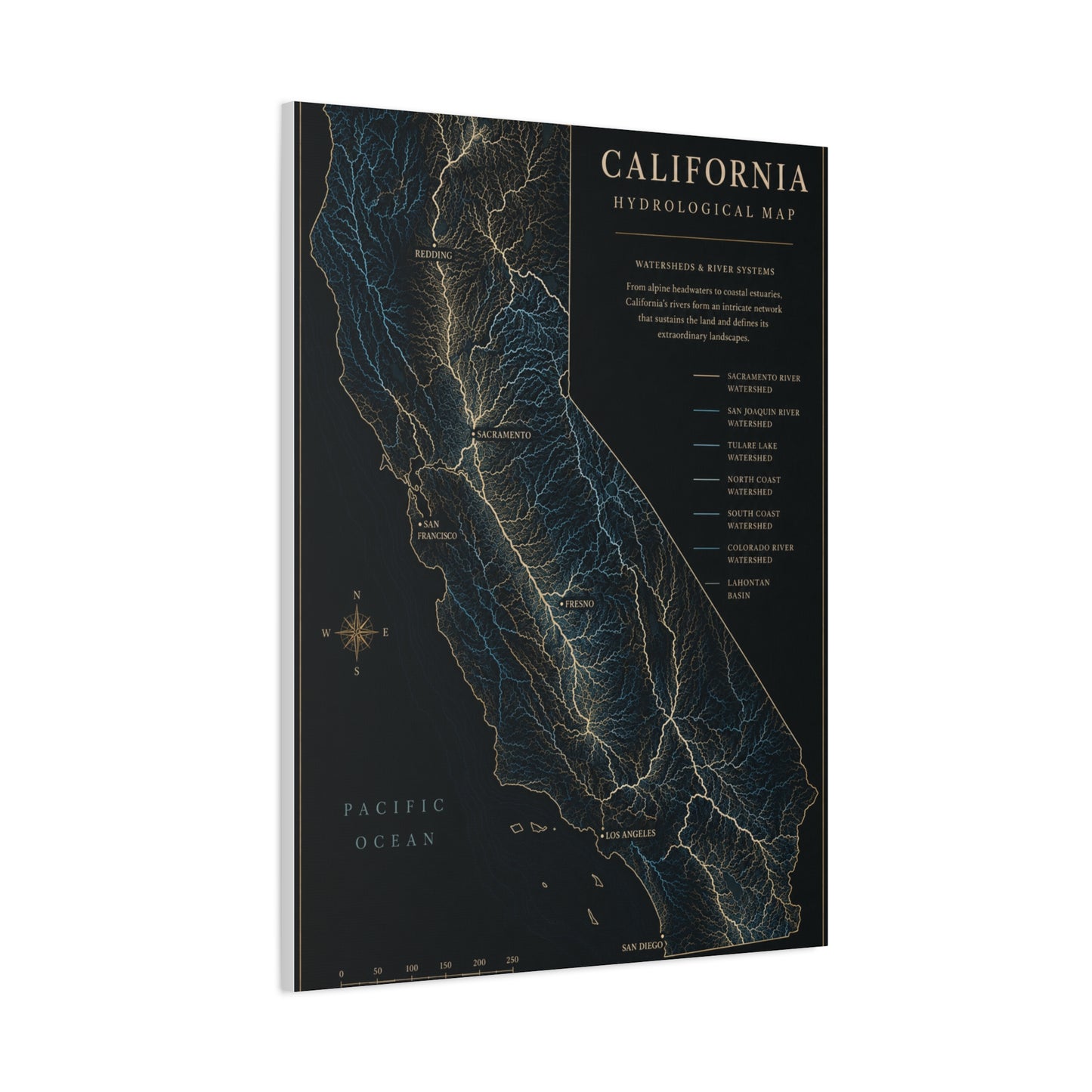 California Hydrological Map Wall Art & Canvas Print