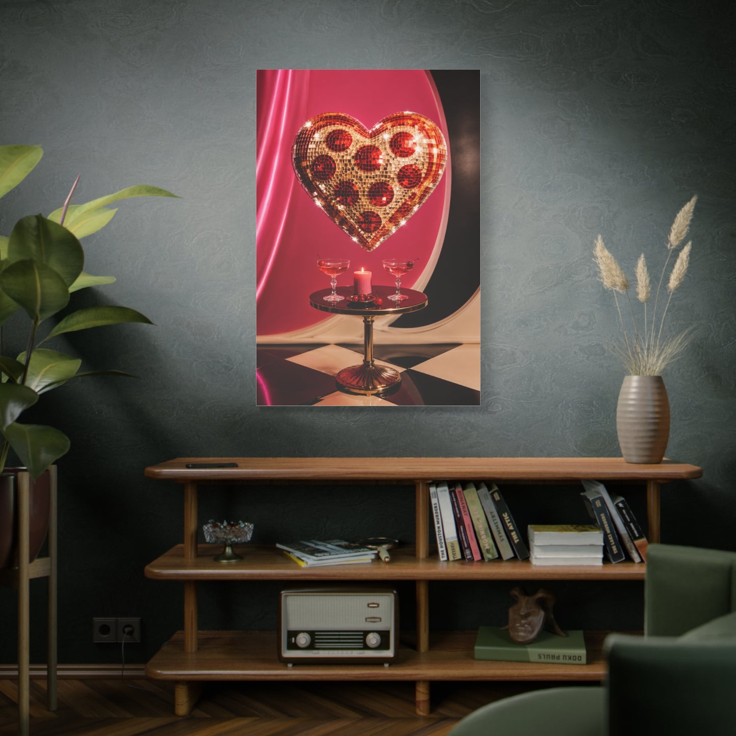 Disco Heart Cocktail Romance Scene Wall Art & Canvas Print