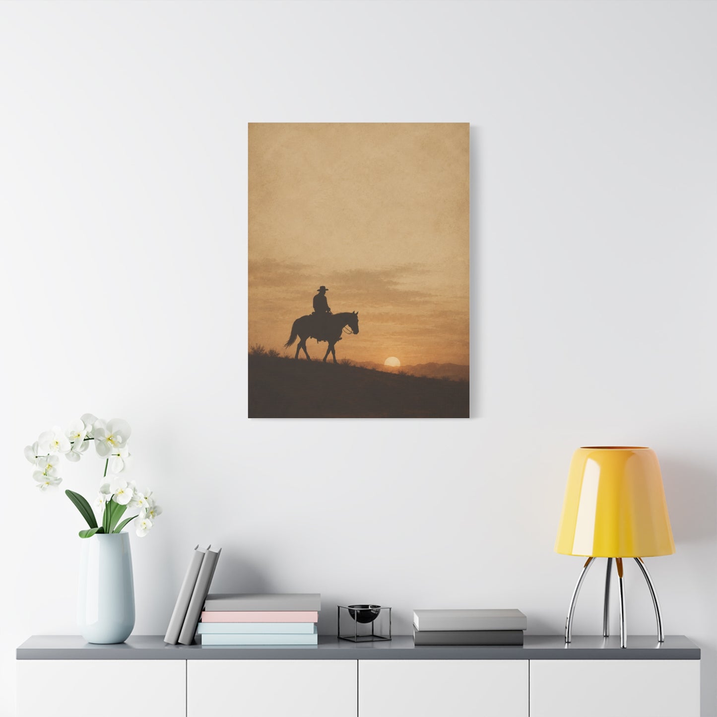 Vintage Cowboy Sunset Horizon Scene Wall Art & Canvas Print