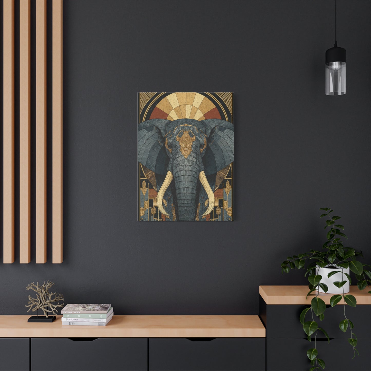 Art Deco Elephant Halo Portrait Wall Art & Canvas Print