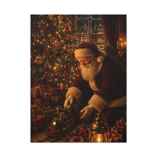 Santa and the Vintage Toy Train Wall Art & Canvas Print