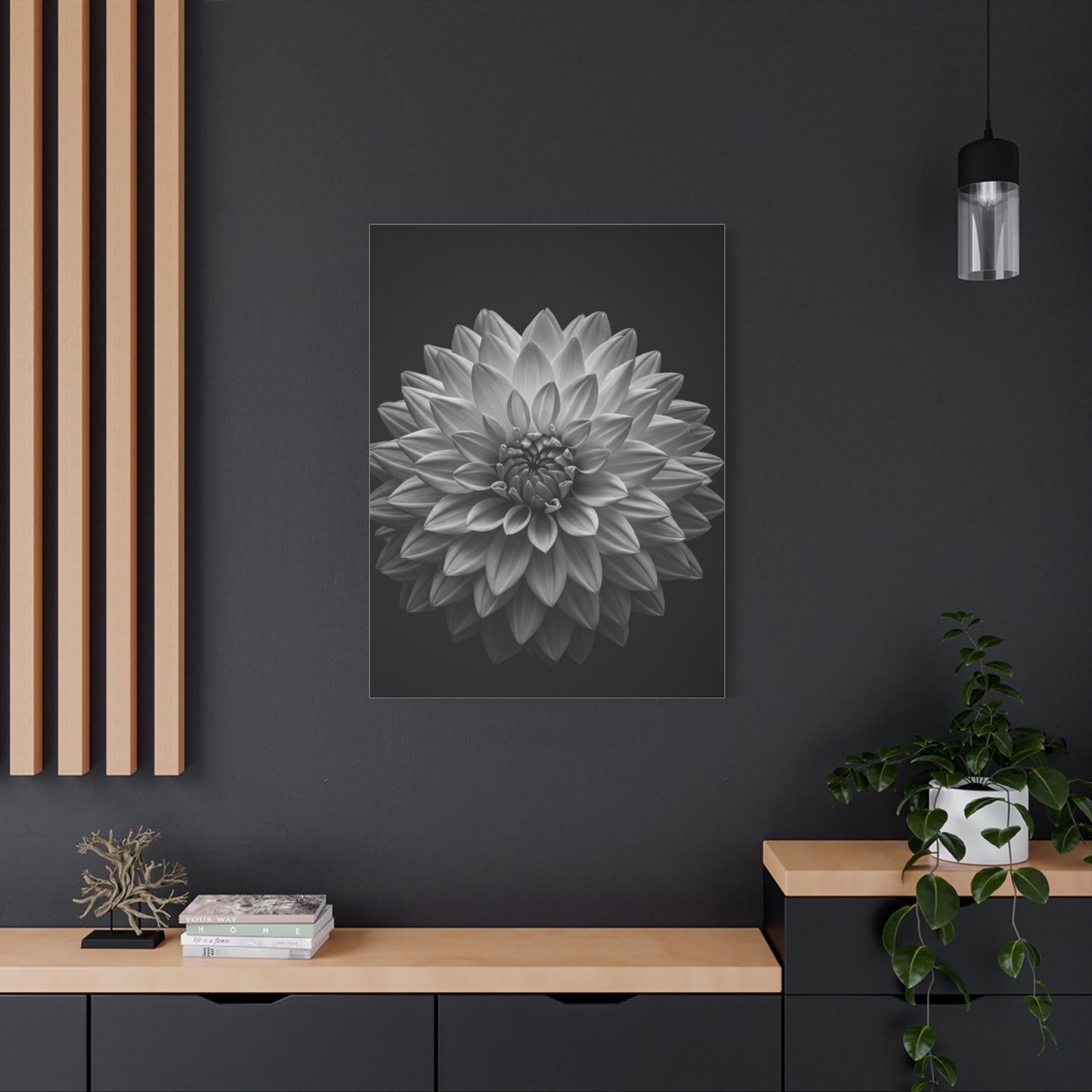 Dahlia Bloom in Shadow Monochrome Wall Art & Canvas Prints