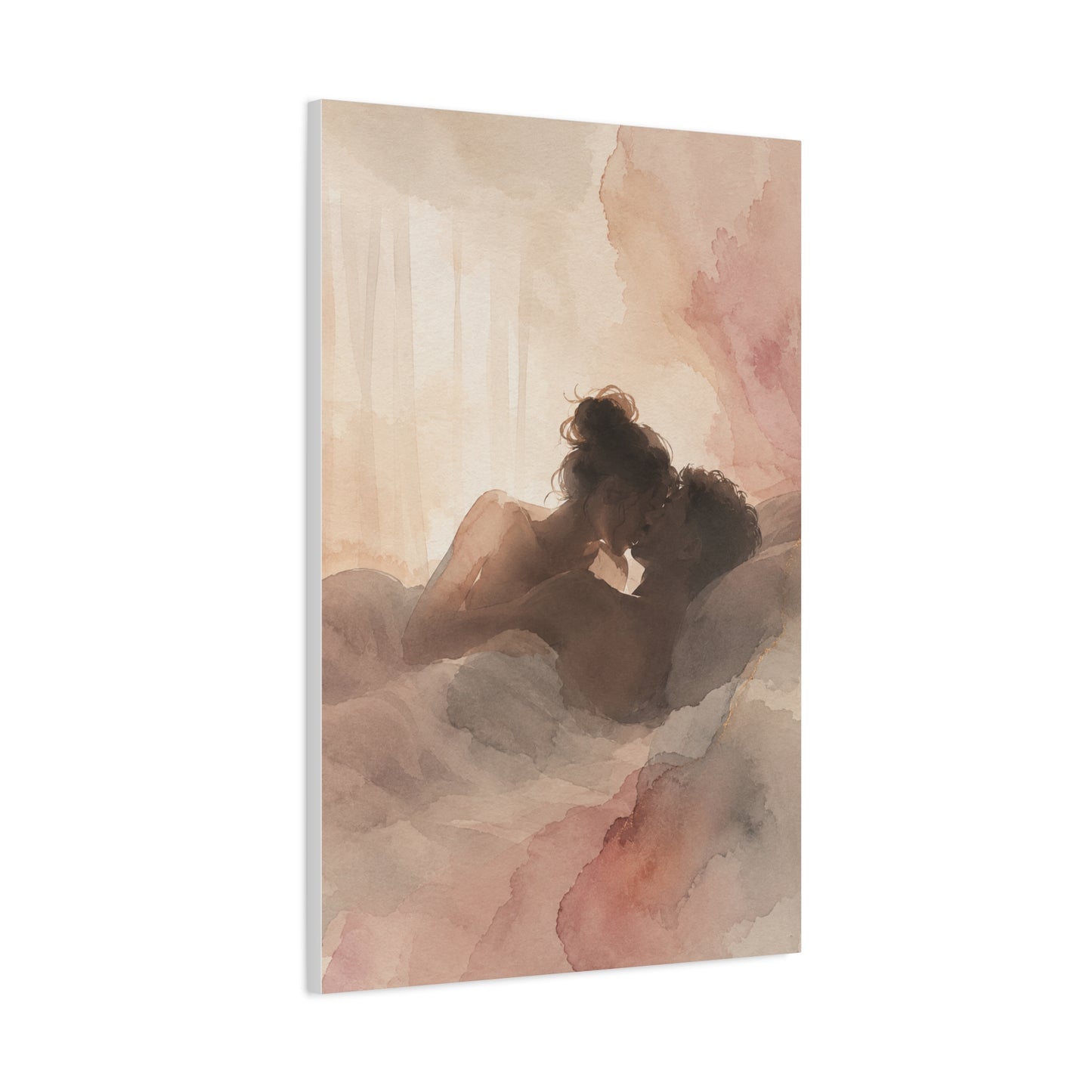 Blush Watercolor Lovers Close Embrace Wall Art & Canvas Print