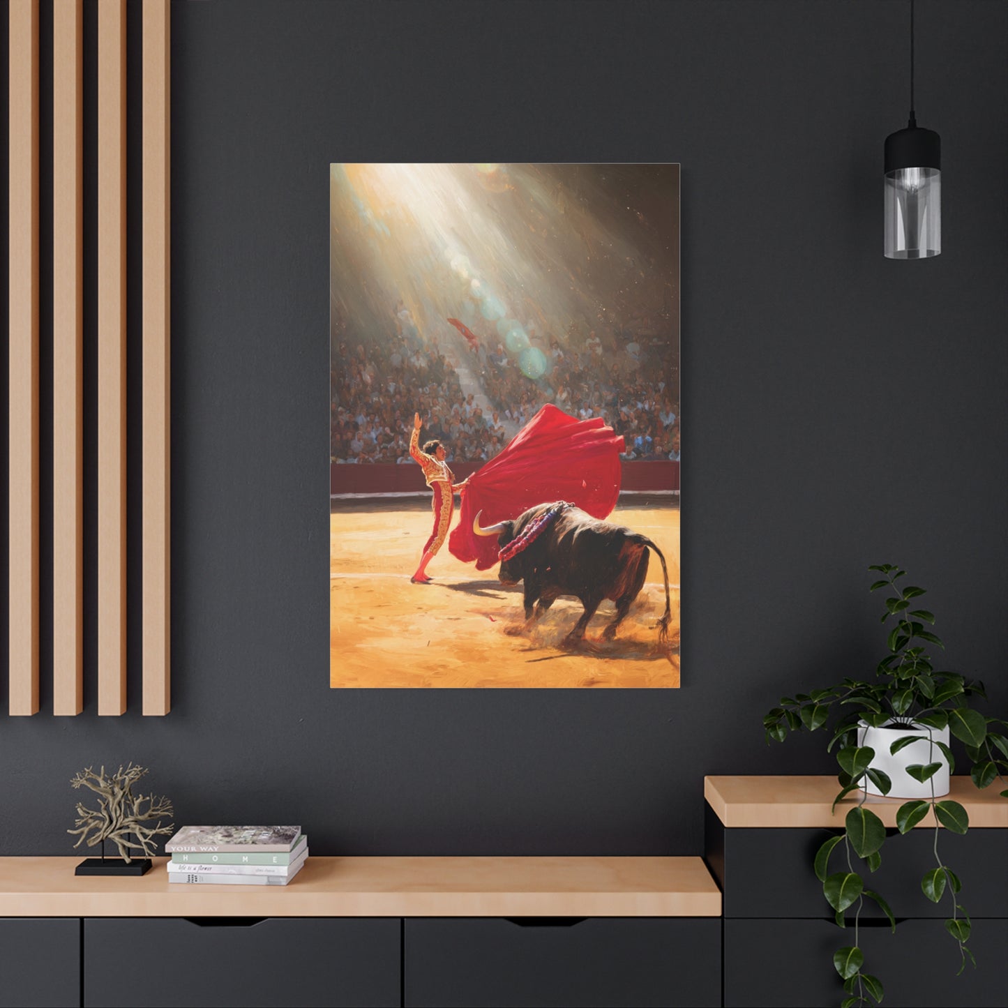 Spanish Matador and Charging Bull Arena Scene Wall Art & Canvas Print