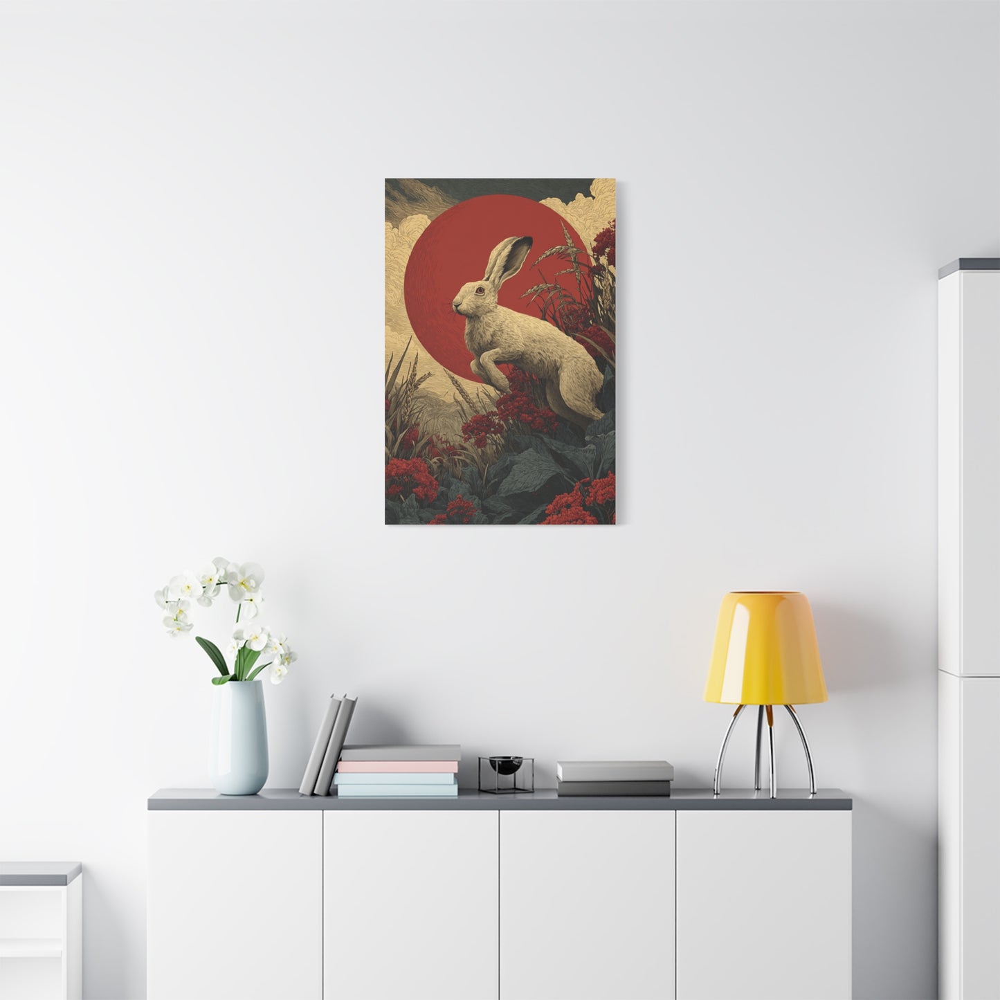 Harvest Moon Folk Hare Wall Art & Canvas Print