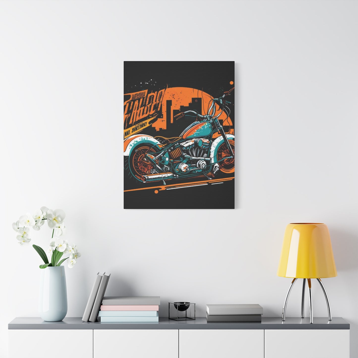 Classic Blue Painting Motorcycle Wall Art & Canvas Prints