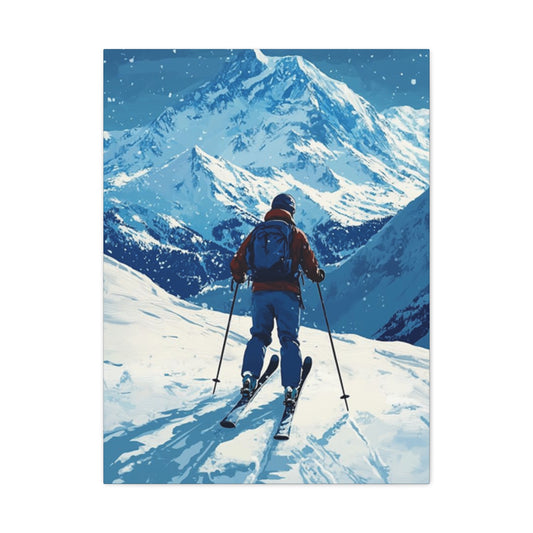 Skiing On A Snowy Mountain At Night Wall Art & Canvas Prints