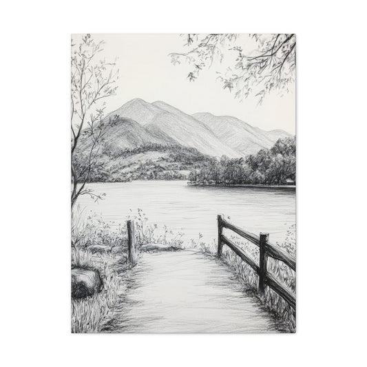 Path Along River Grey Wall Art & Canvas Prints