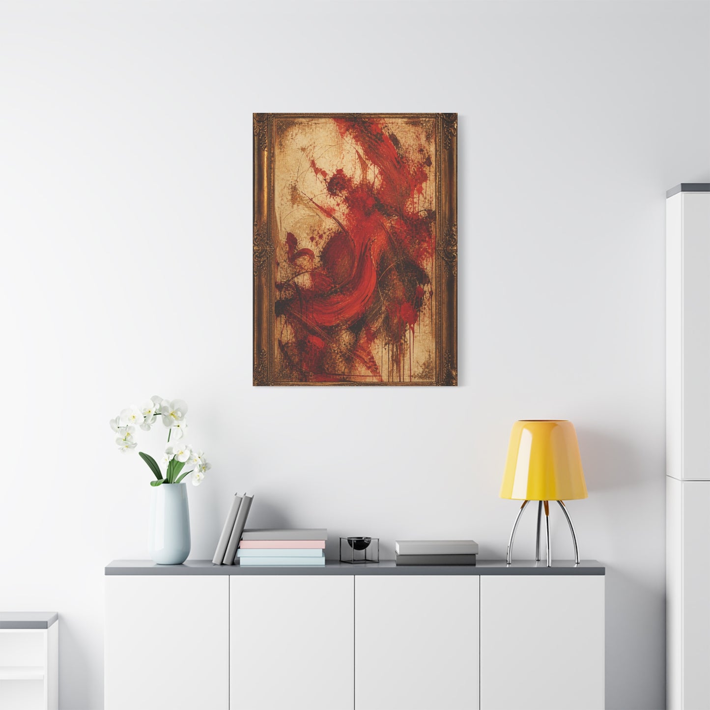 Vintage Framed Red Expressionist Painting Wall Art & Canvas Print