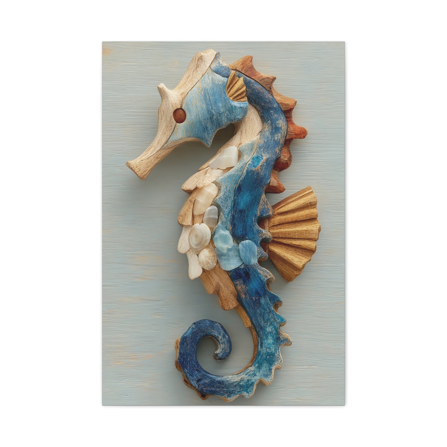 Driftwood Seahorse Coastal Sculpture Wall Art & Canvas Print