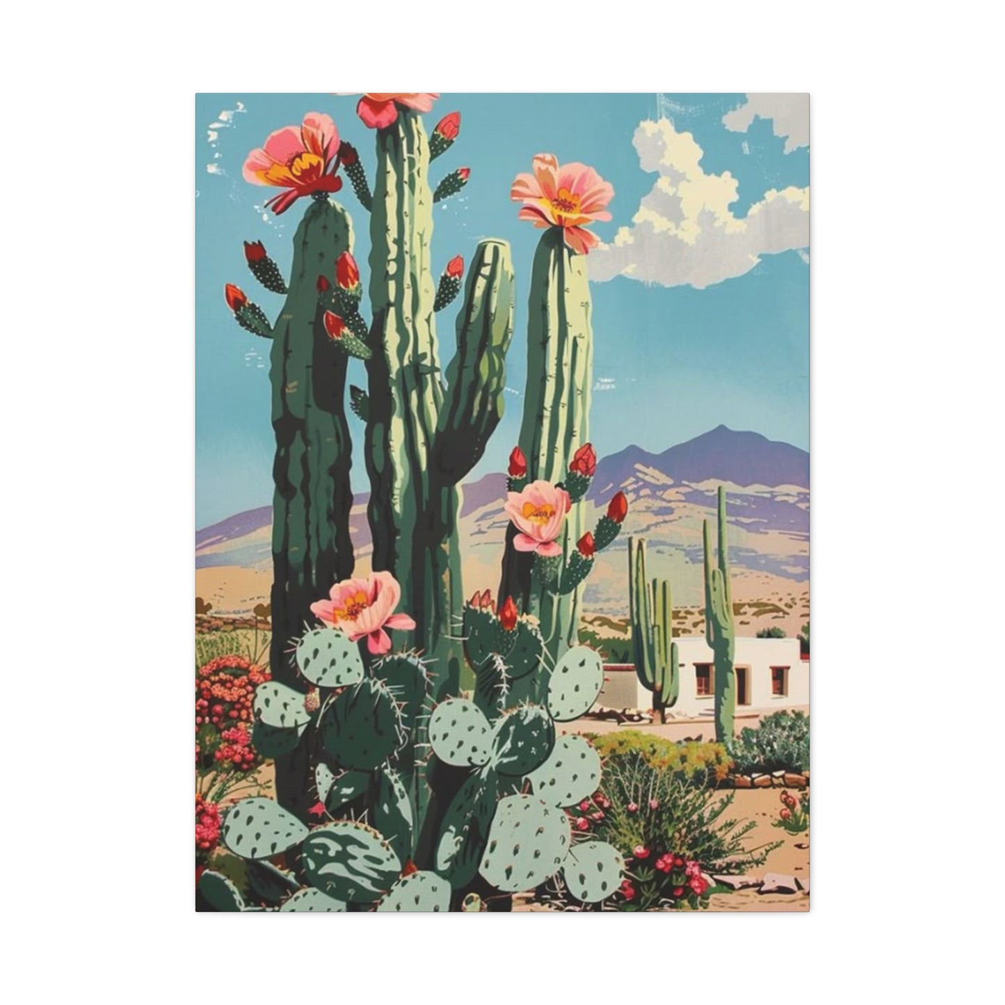 Flower Cactus In A Desert Wall Art & Canvas Prints