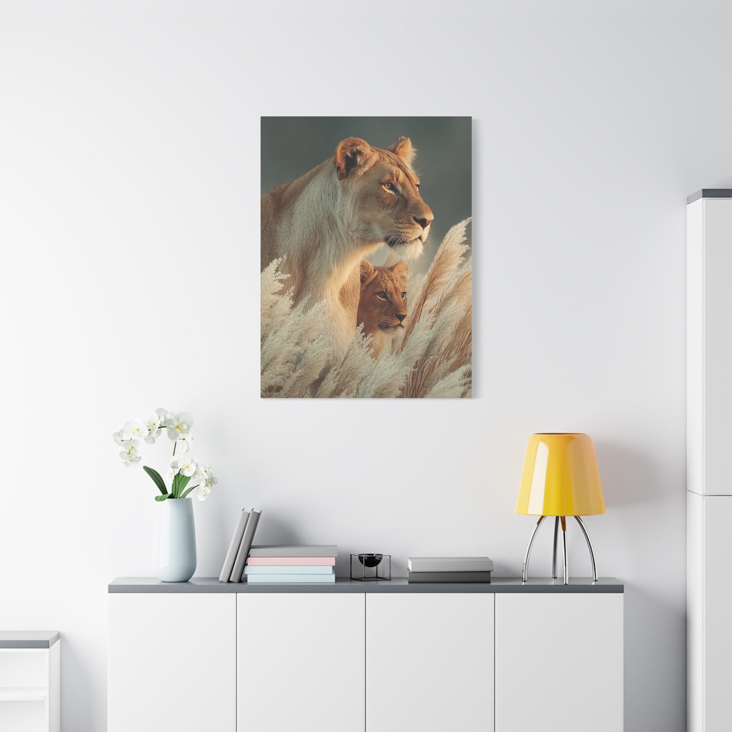 Lioness and Cub Watchful Calm Wall Art & Canvas Print