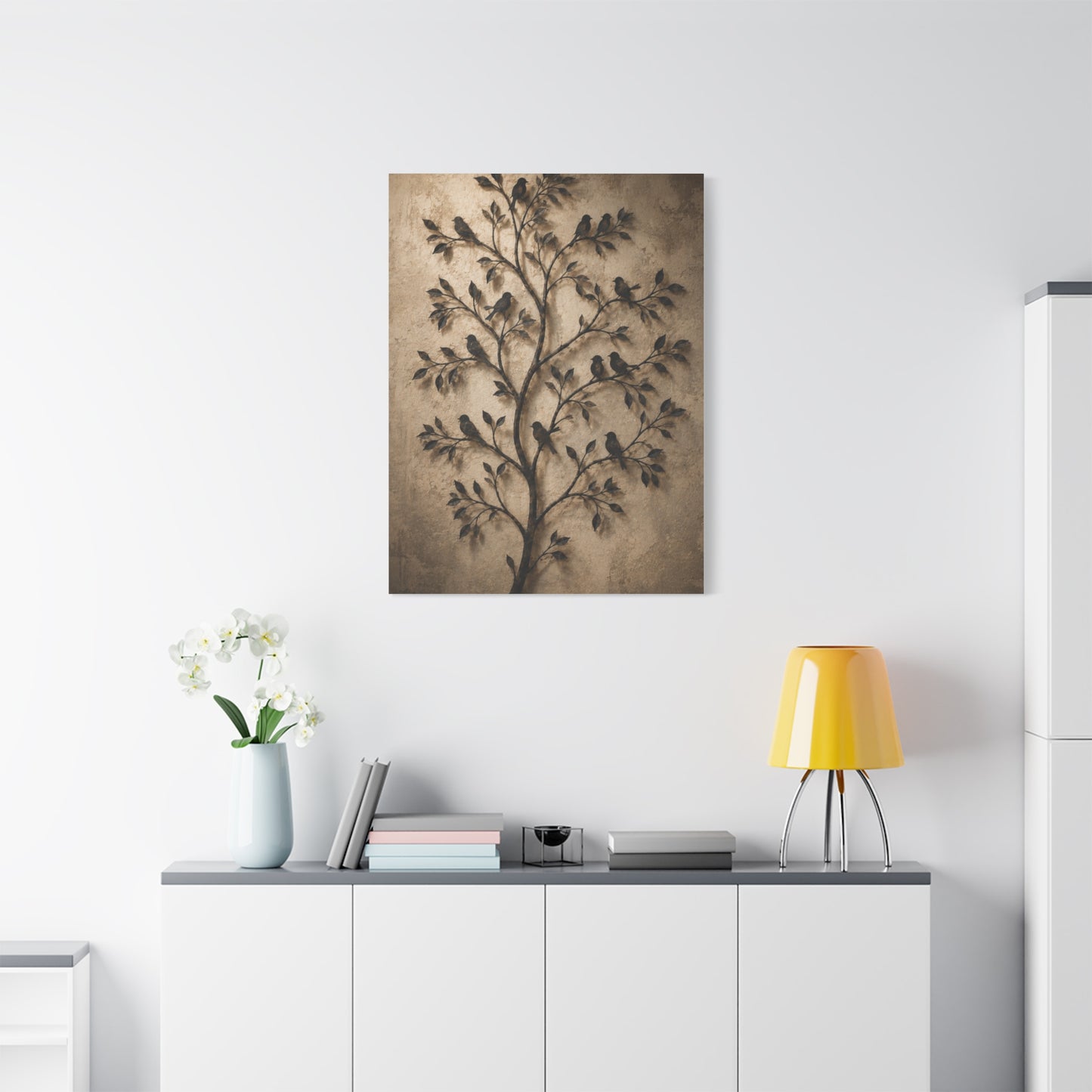 Minimal Metal Branch Birds Silhouette Trees Wall Art & Canvas Print