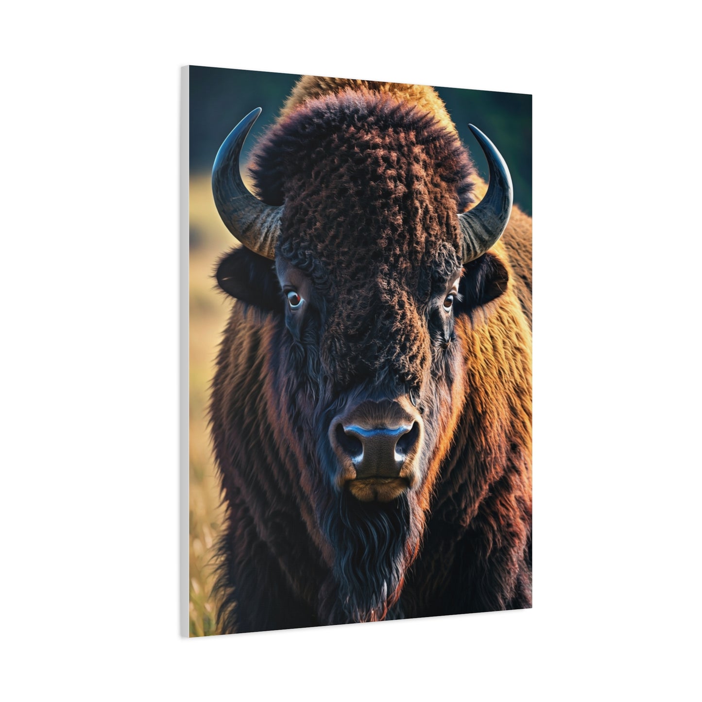 Dramatic Frontal Bison with Warm Copper Tones Wall Art & Canvas Print