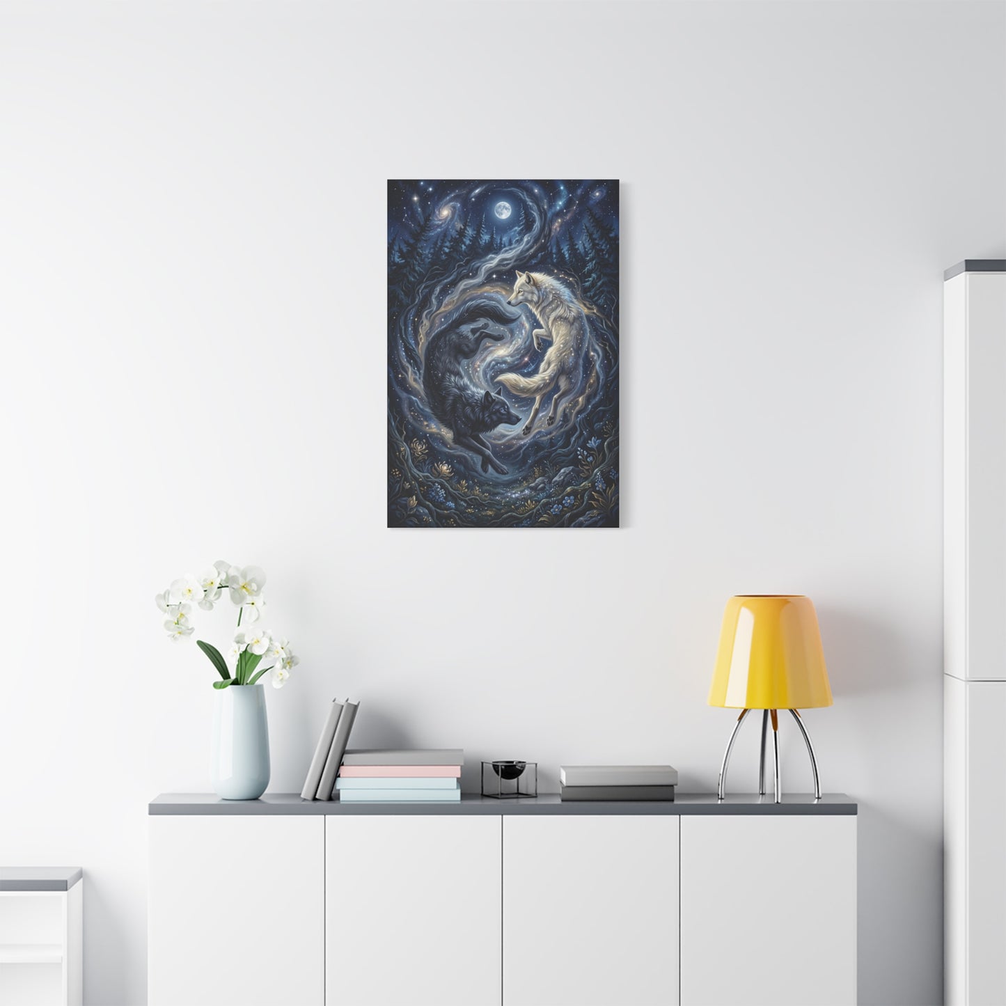 Yin Yang Cosmic Wolves Balance Scene Wall Art & Canvas Print