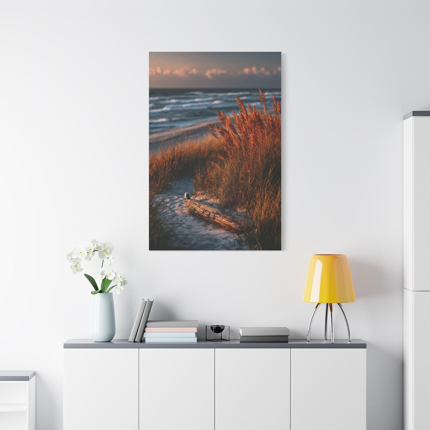 Golden Dune Driftwood Coastal Scene Wall Art & Canvas Print