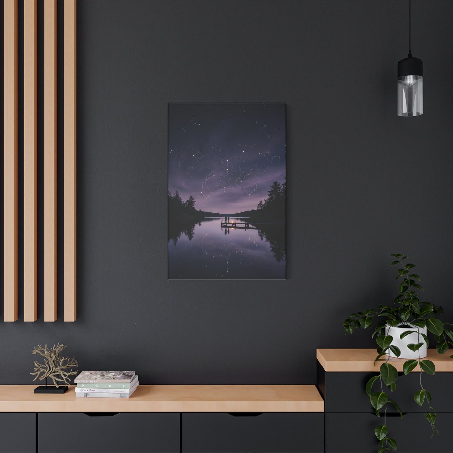 Starlit Reflection Lovers Minimal Scene Wall Art & Canvas Print