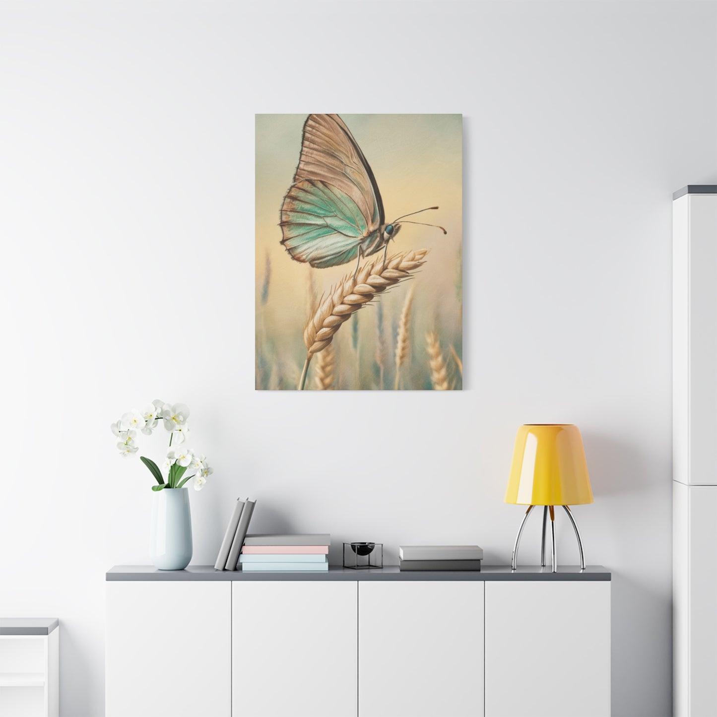 Butterfly on Wheat Crop Painting Wall Art & Canvas Prints