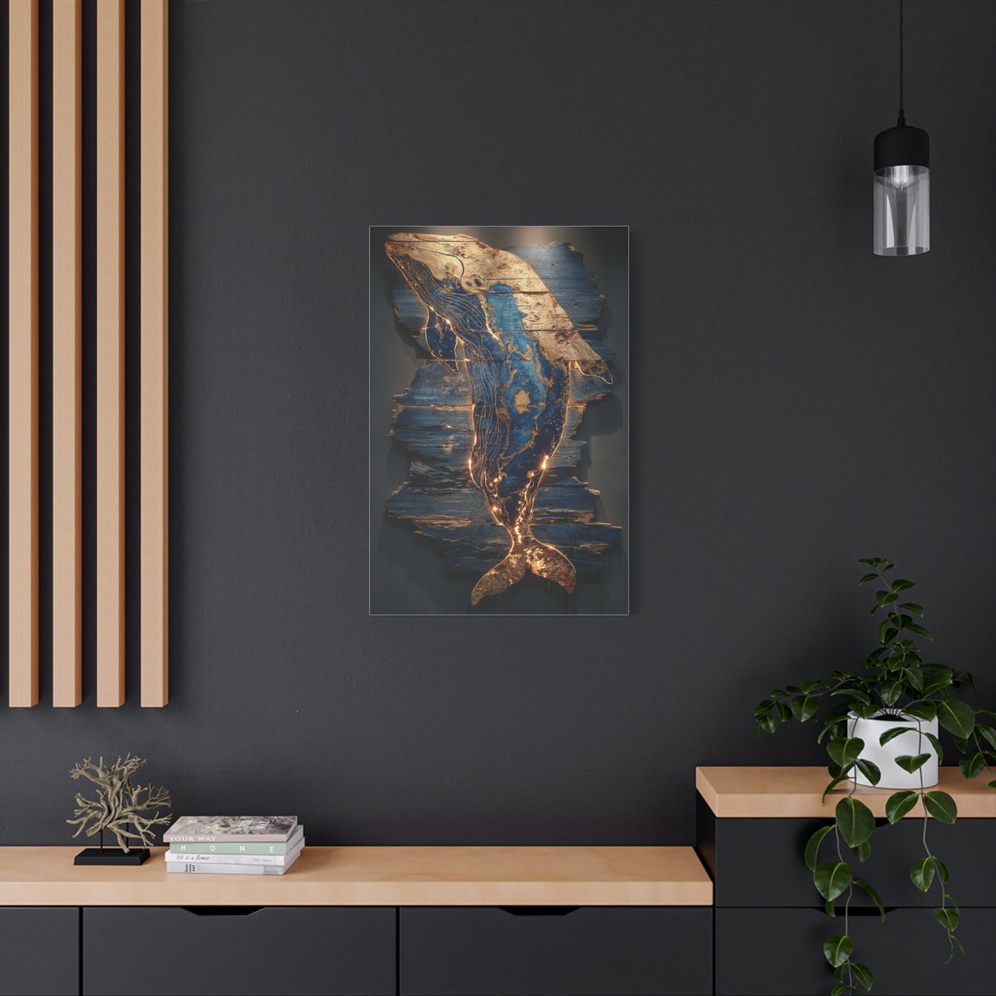Driftwood Whale Coastal Sculpture Wall Art & Canvas Print