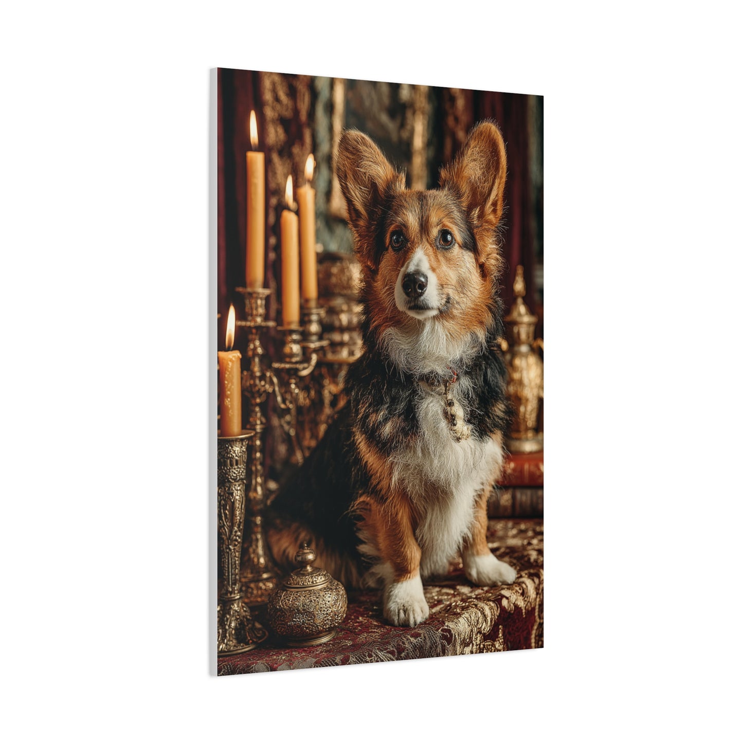 Candlelit Royal Corgi Portrait Wall Art & Canvas Print