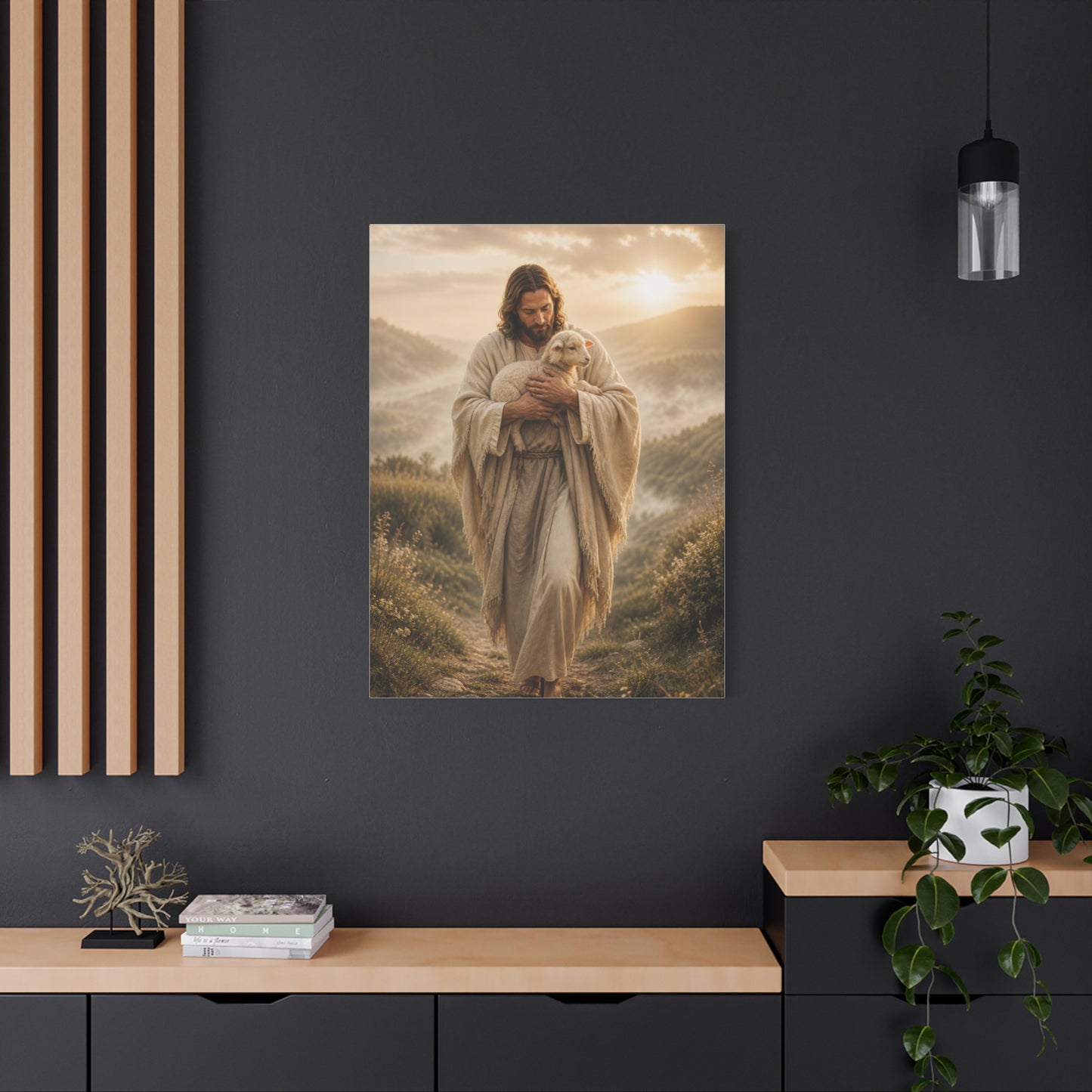 The Good Shepherd Walking with Lamb Wall Art & Canvas Print