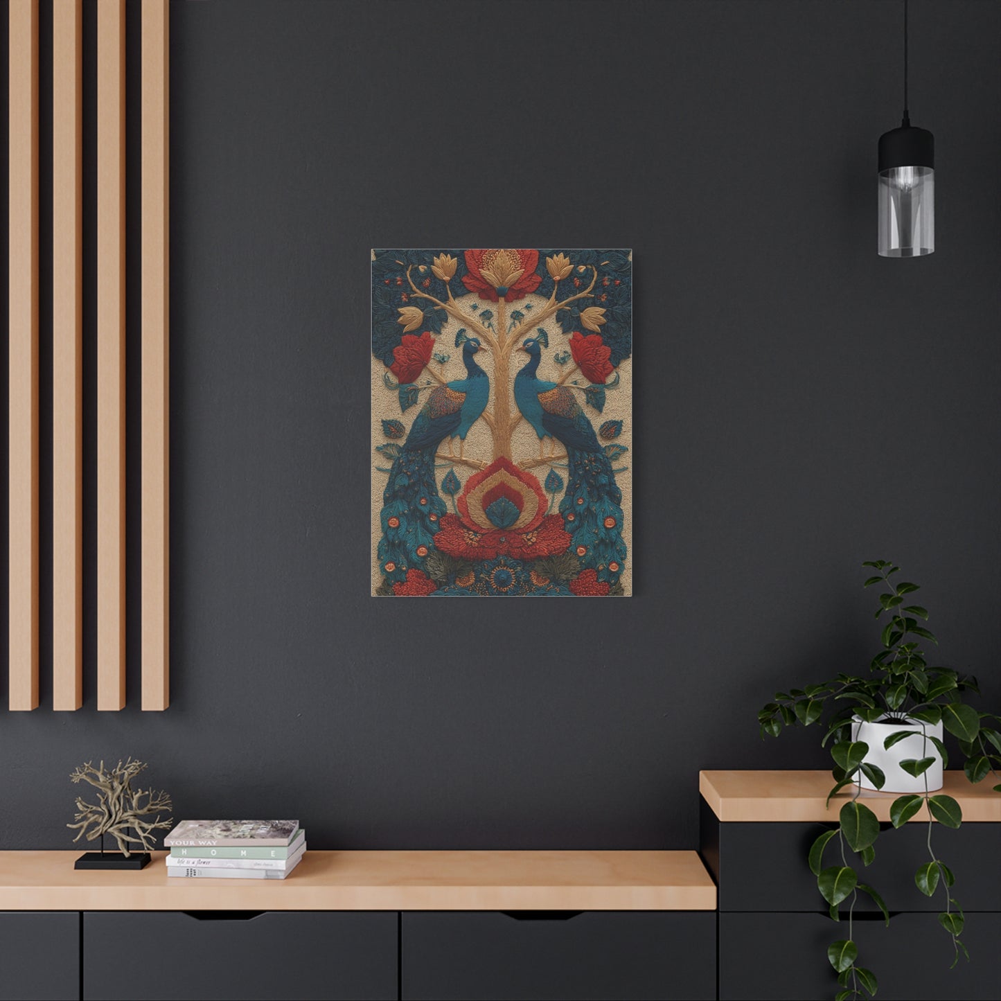 Folk Peacock Tree of Life Wall Art & Canvas Print