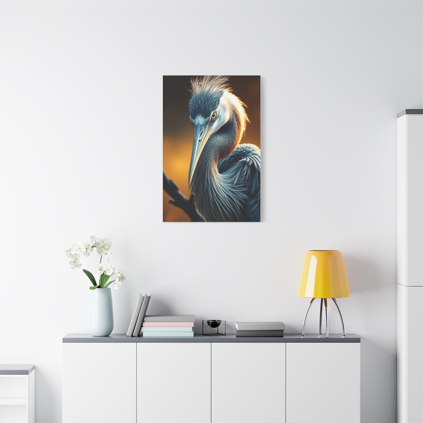 Ethereal Heron Masterpiece wall art & canvas print