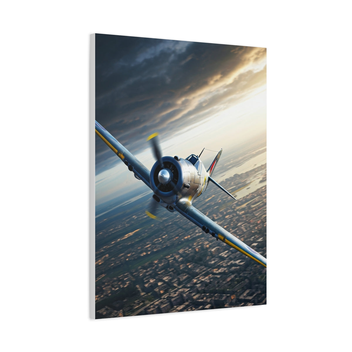 Vintage Fighter Dive Over the City Wall Art & Canvas Prints