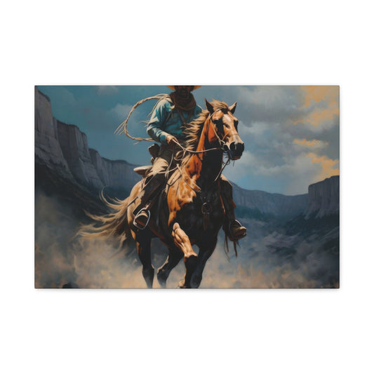 Horse Galloping With Cowboy Wall Art & Canvas Prints