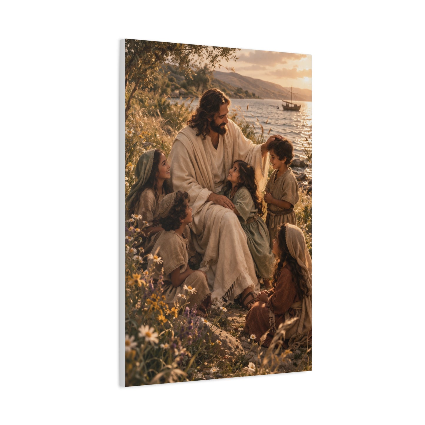 Jesus with Children Coastal Blessing Wall Art & Canvas Print