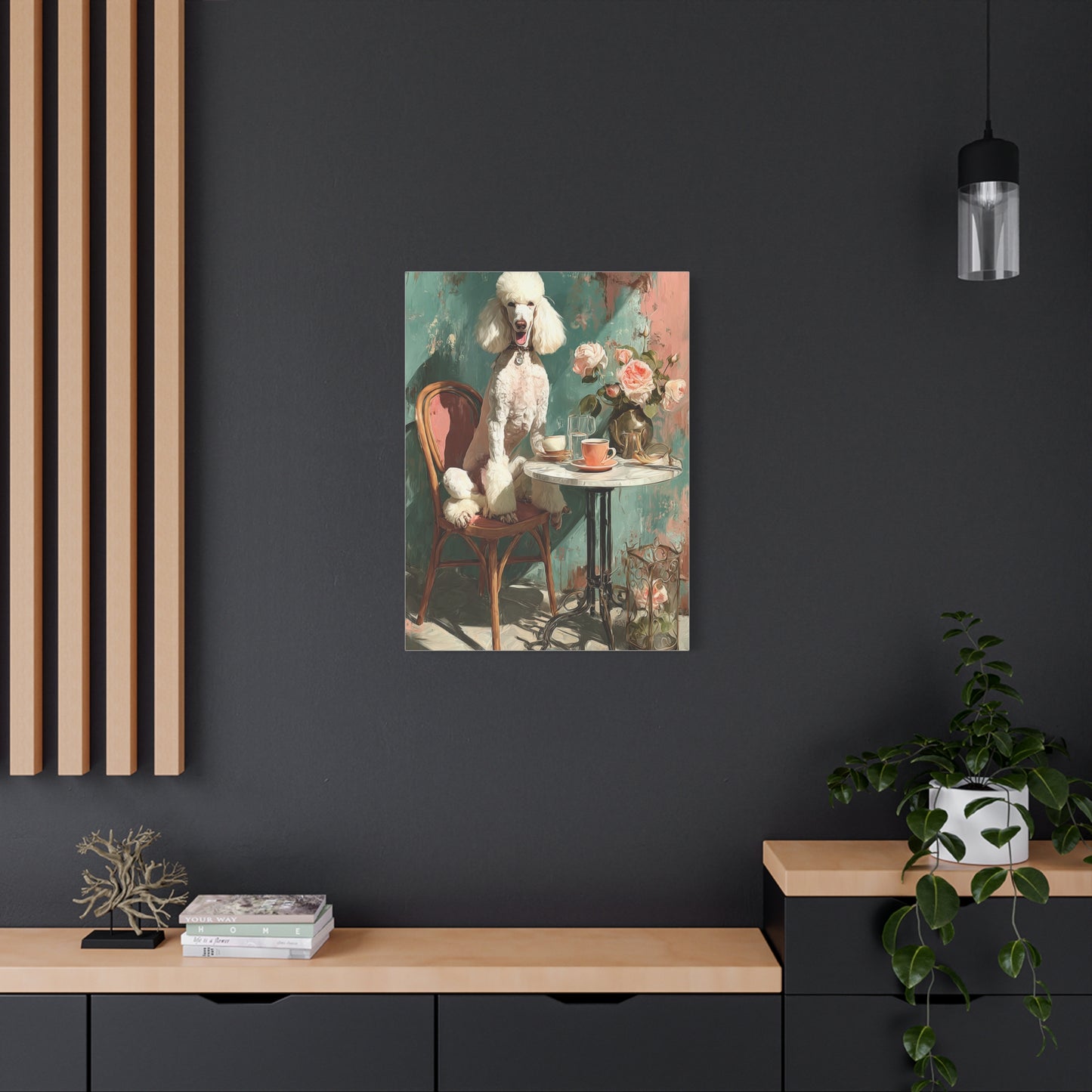 Paris Café Poodle with Roses Wall Art & Canvas Print
