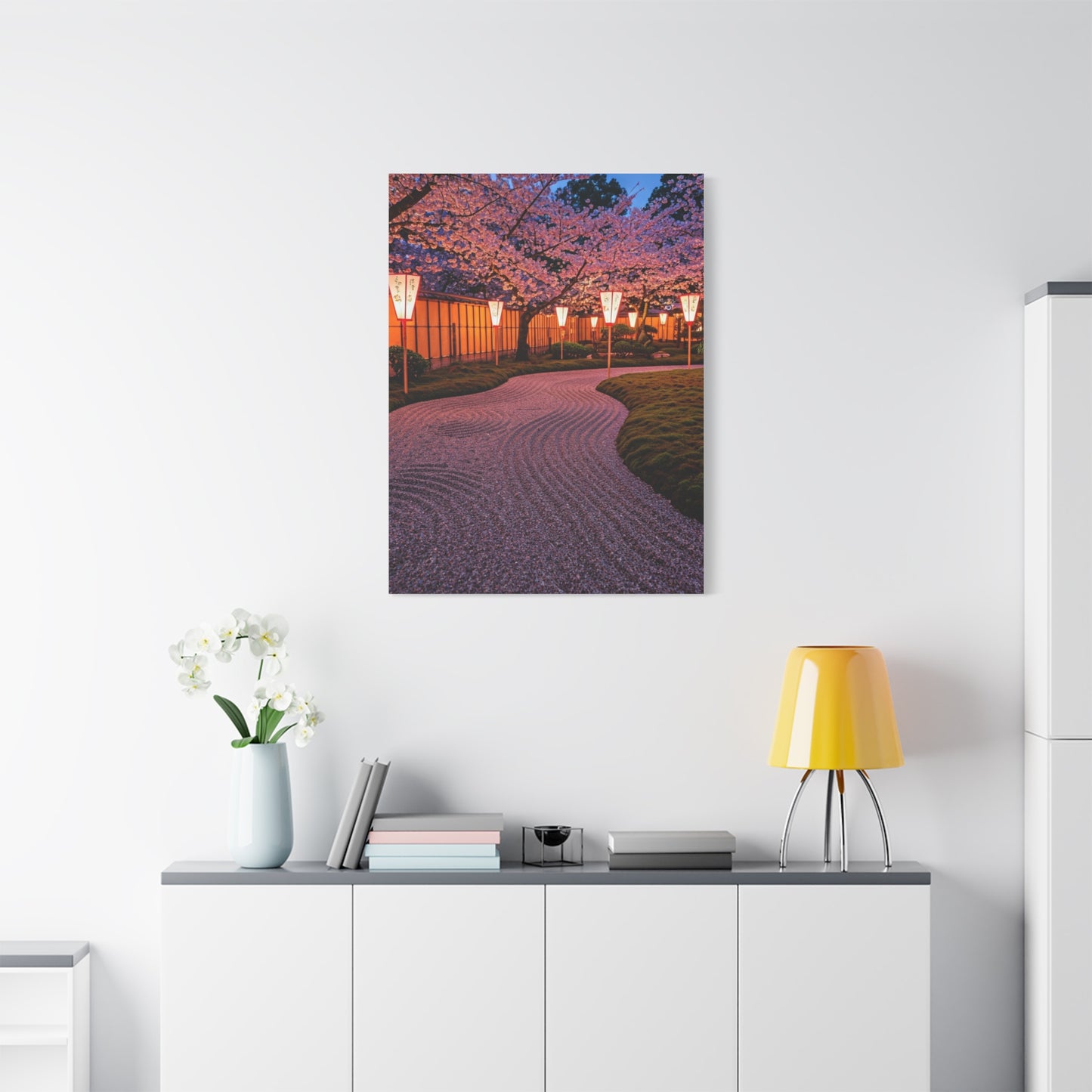 Japanese Lantern Garden With Cherry Blossoms Wall Art & Canvas Prints