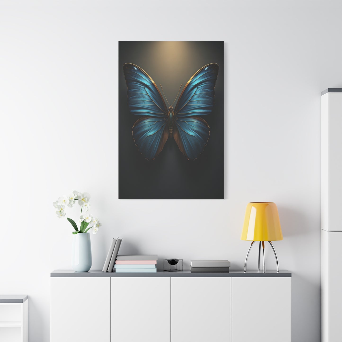 Midnight Blue Butterfly Symmetry Portrait Wall Art & Canvas Prints