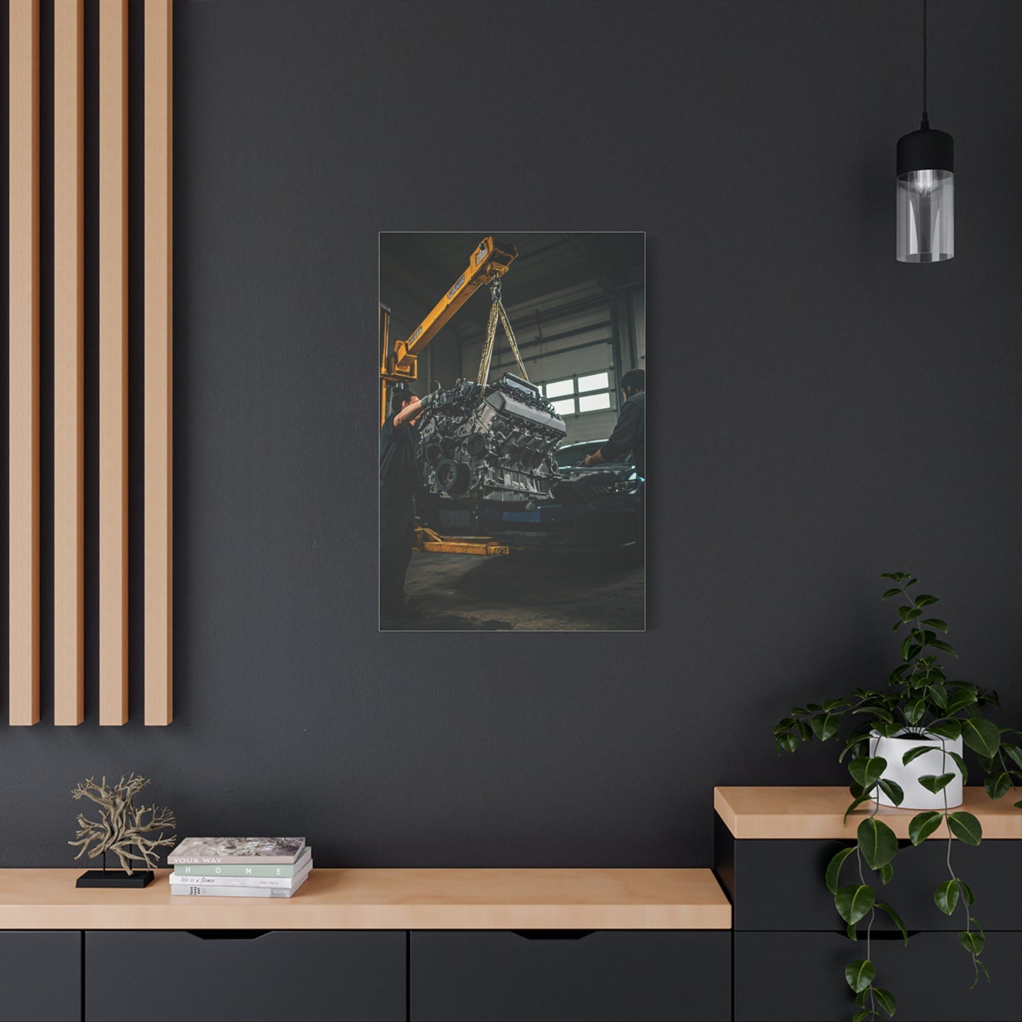 Ford Mustang Shelby GT350 Engine Installation Scene Wall Art & Canvas Prints