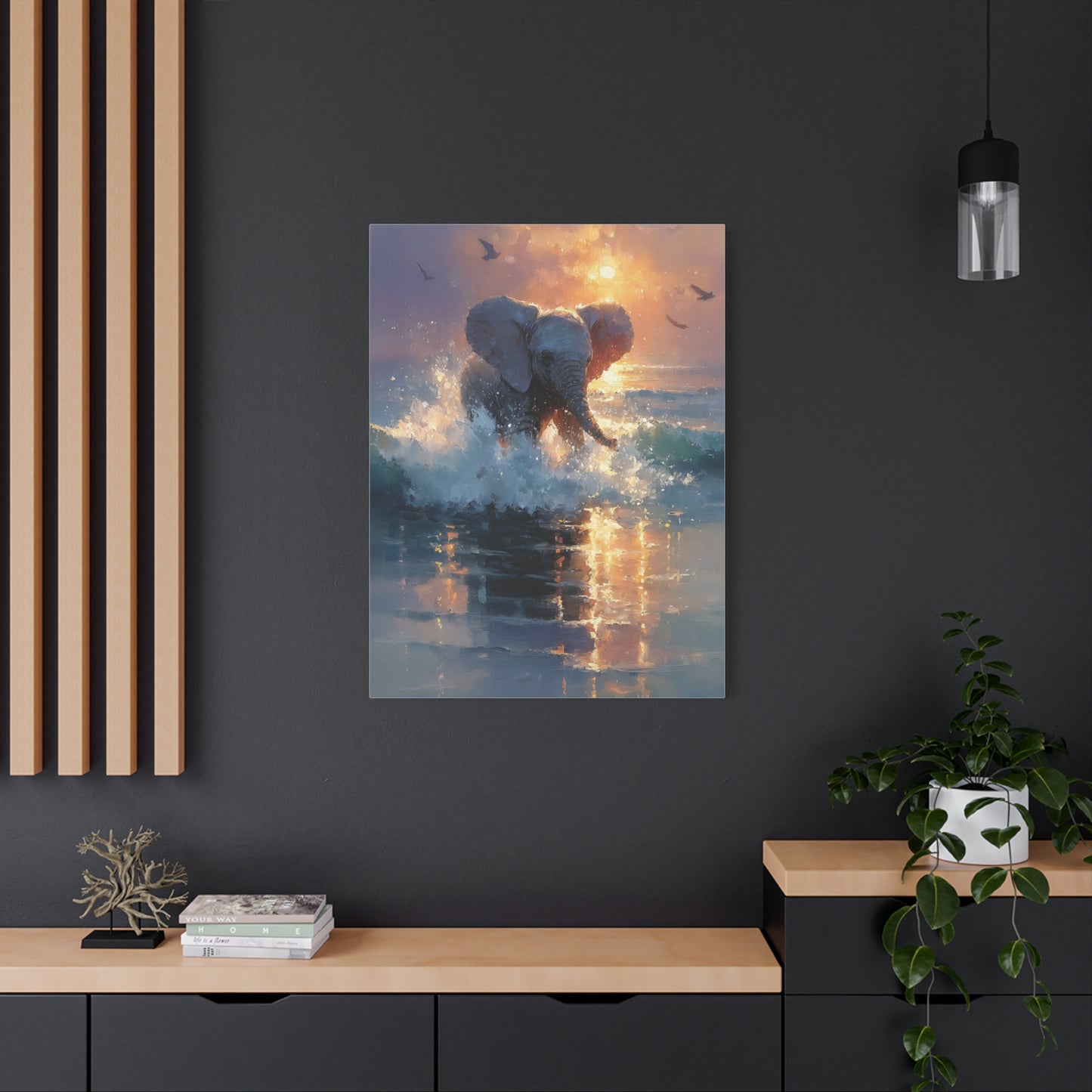 Baby Elephant Ocean Splash Wall Art & Canvas Print