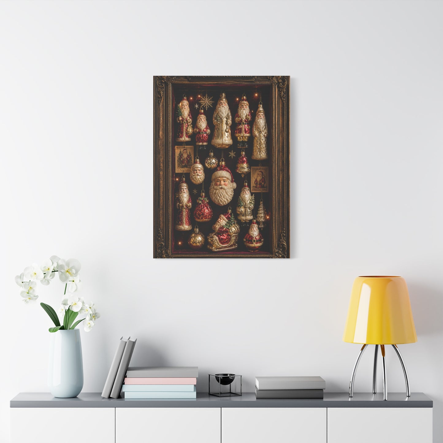 Antique Glass Santa Ornament Shadowbox Wall Art & Canvas Print