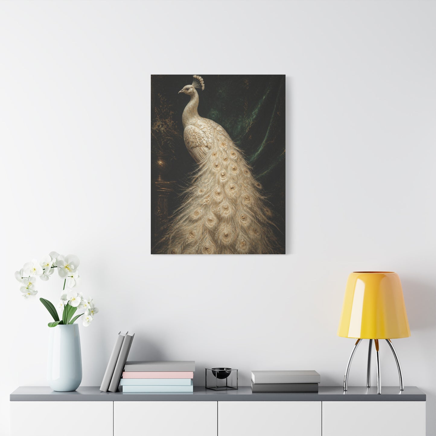 White Peacock Dark Academia Portrait Wall Art & Canvas Print