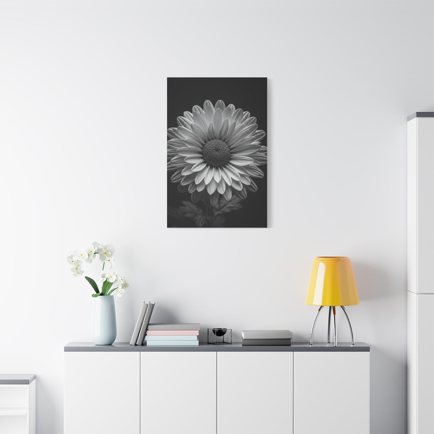 Monochrome Daisy Bloom Portrait Wall Art & Canvas Prints