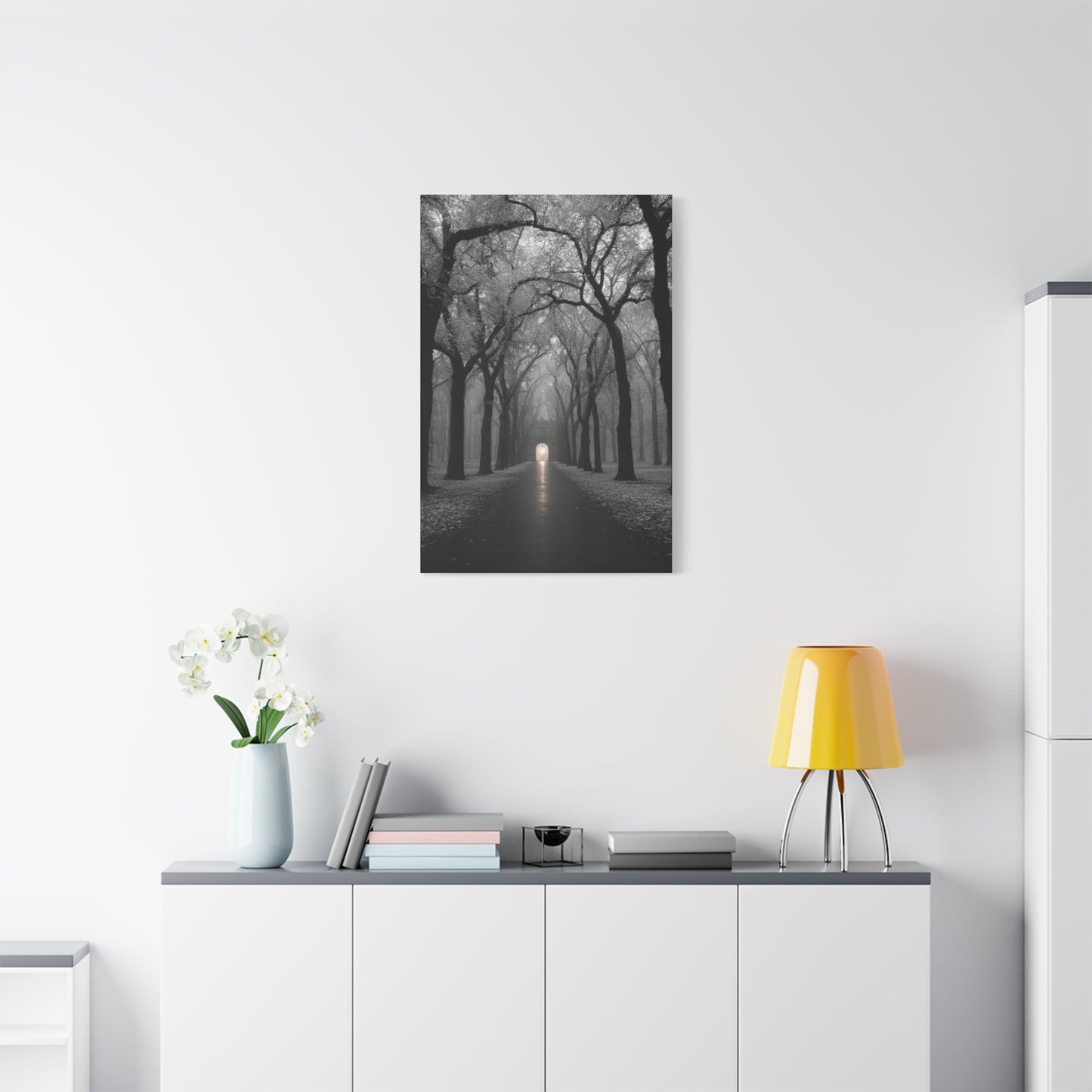 Misty Tree Avenue Monochrome Wall Art & Canvas Print