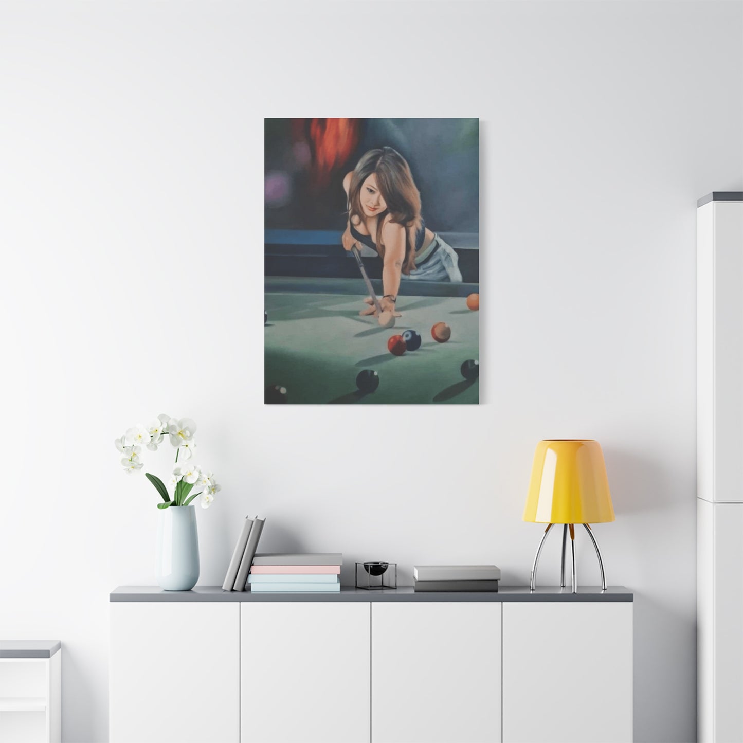 Cute Girl Playing Billiard Wall Art & Canvas Prints