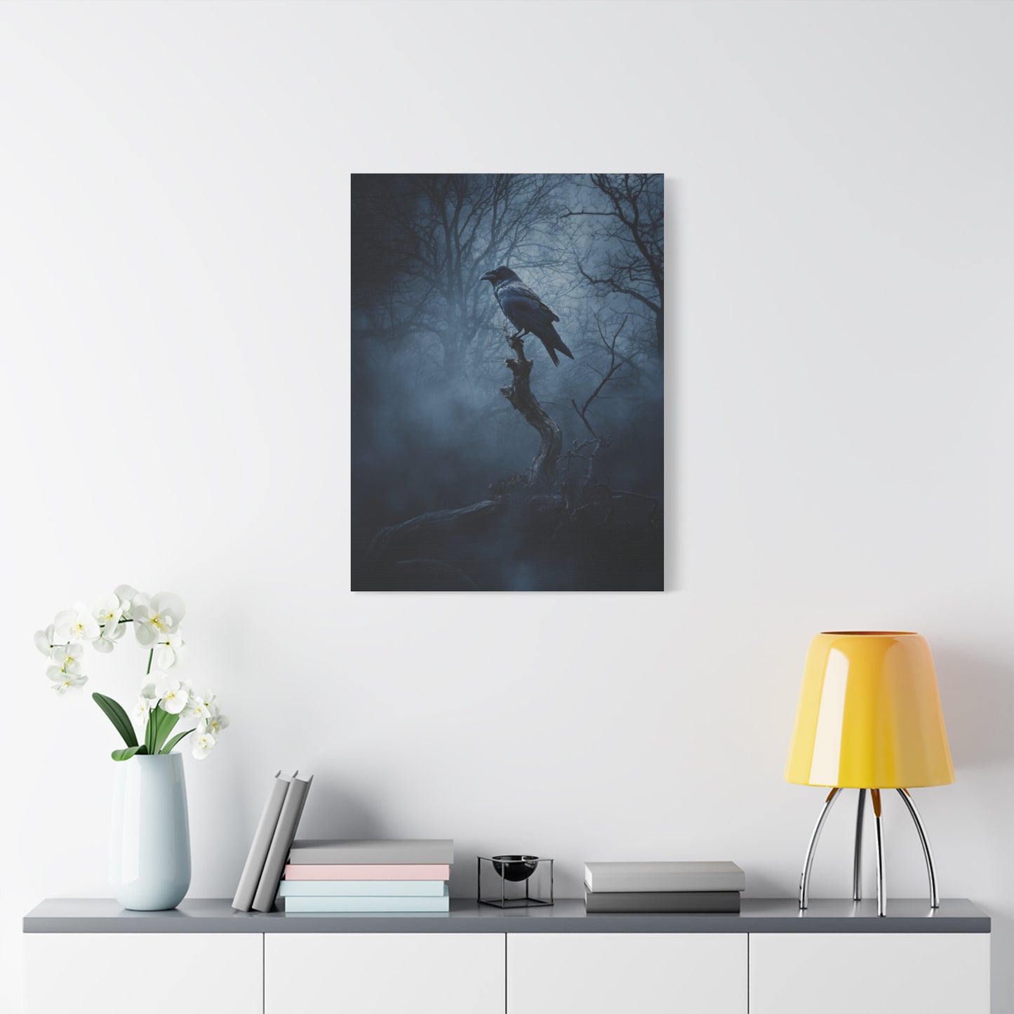 Solitary Raven on Twisted Branch Wall Art & Canvas Print