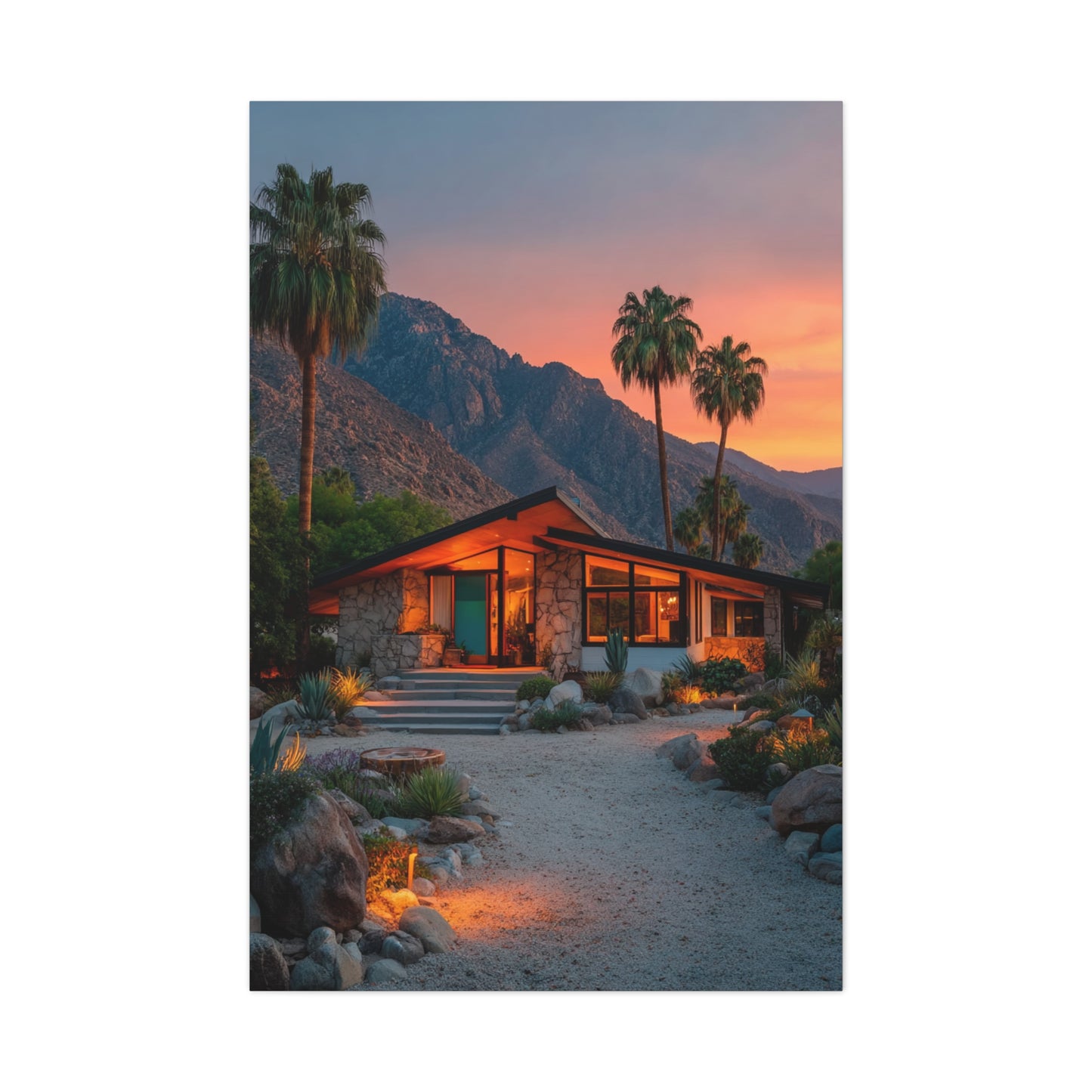 Desert Modern House at Sunset Wall Art & Canvas Print