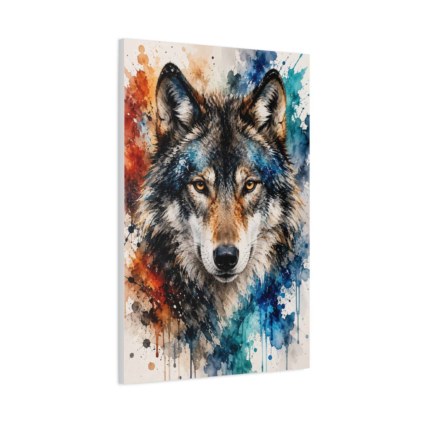 Watercolor Splash Wolf Expression Portrait Wall Art & Canvas Print