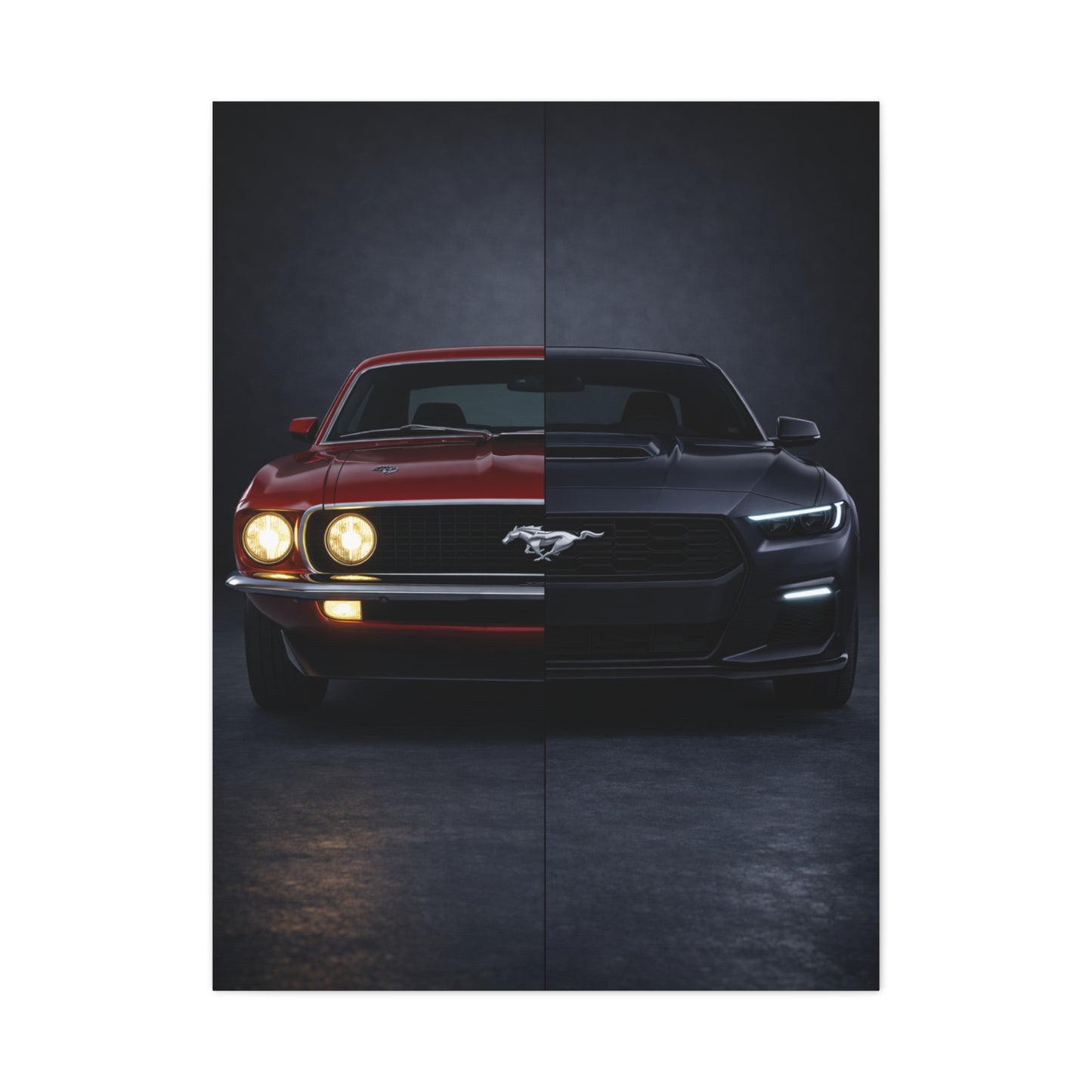 Ford Mustang Evolution Split 1969 vs Dark Horse Wall Art & Canvas Prints