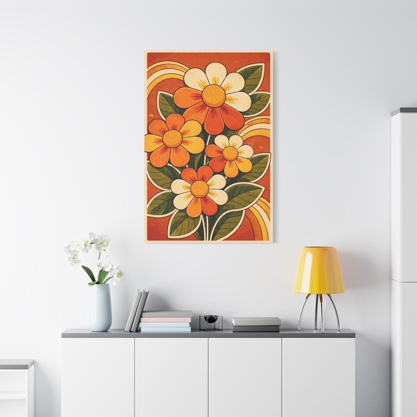 Vintage Groovy Floral Orange Composition Wall Art & Canvas Print