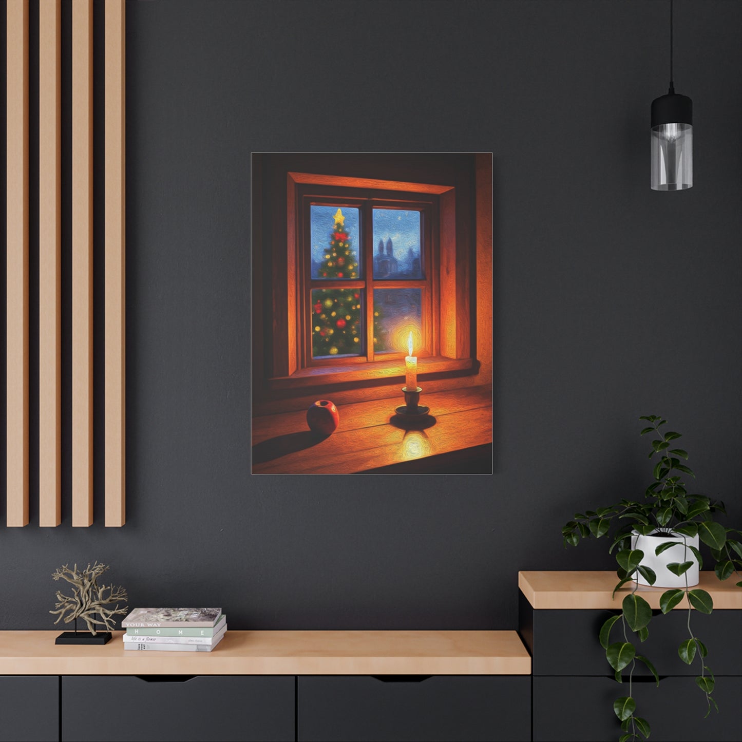 Cozy Christmas Window Candle Scene Wall Art & Canvas Print