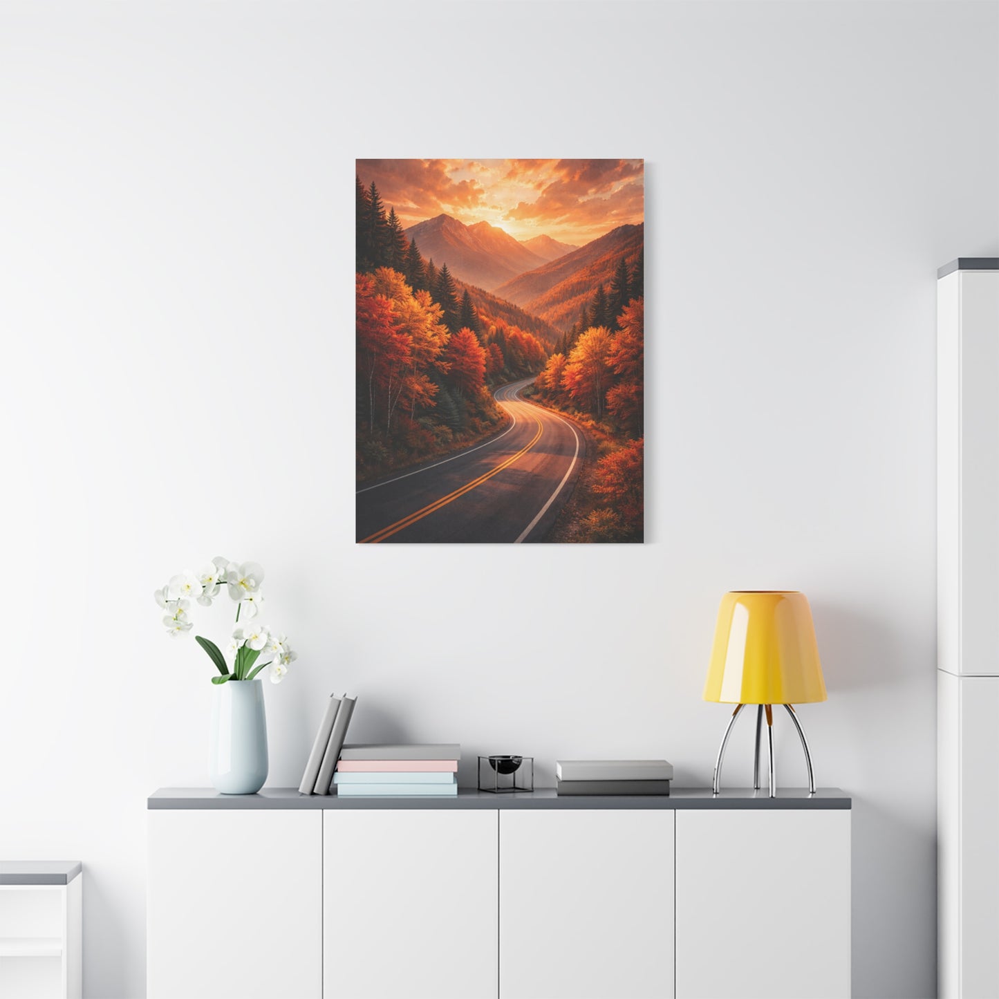 Autumn Mountain Road Landscape Wall Art & Canvas Print