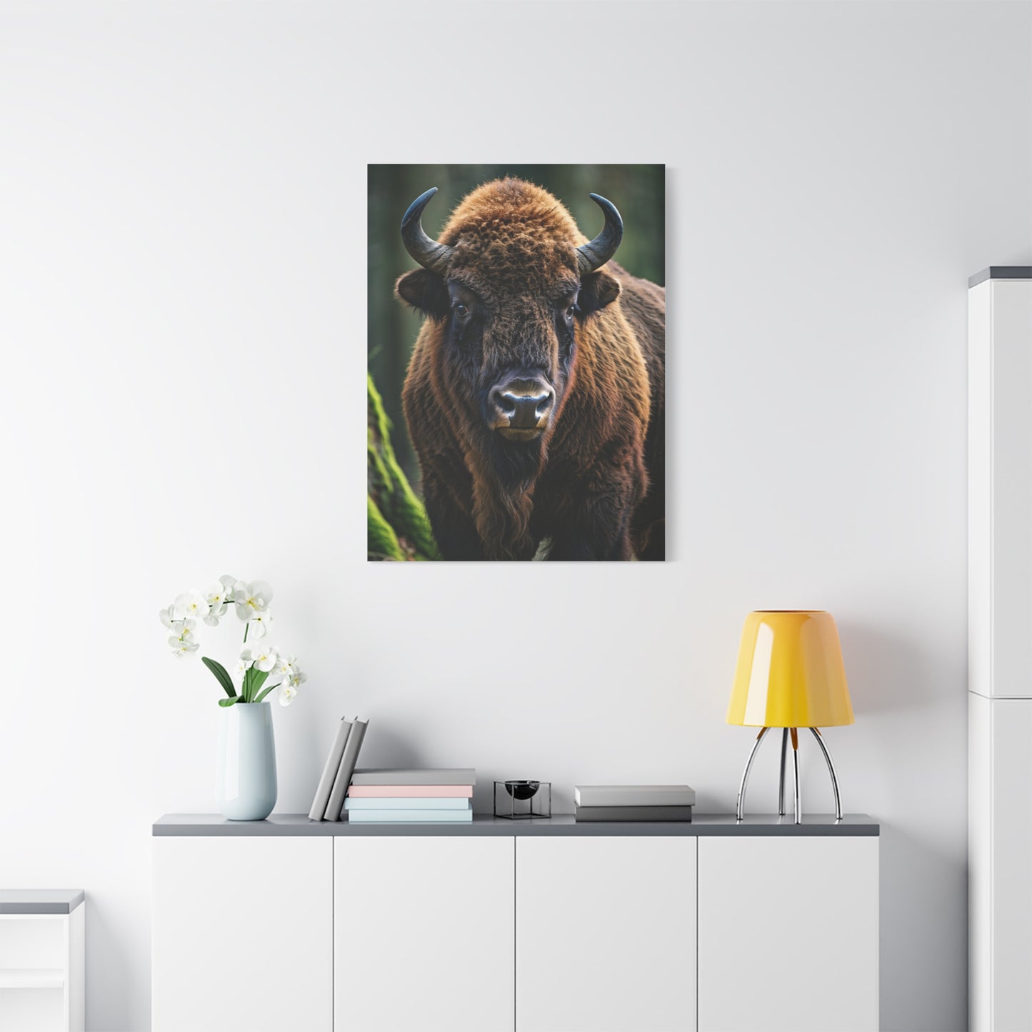 American Bison in Prairie Grass Portrait Wall Art & Canvas Print