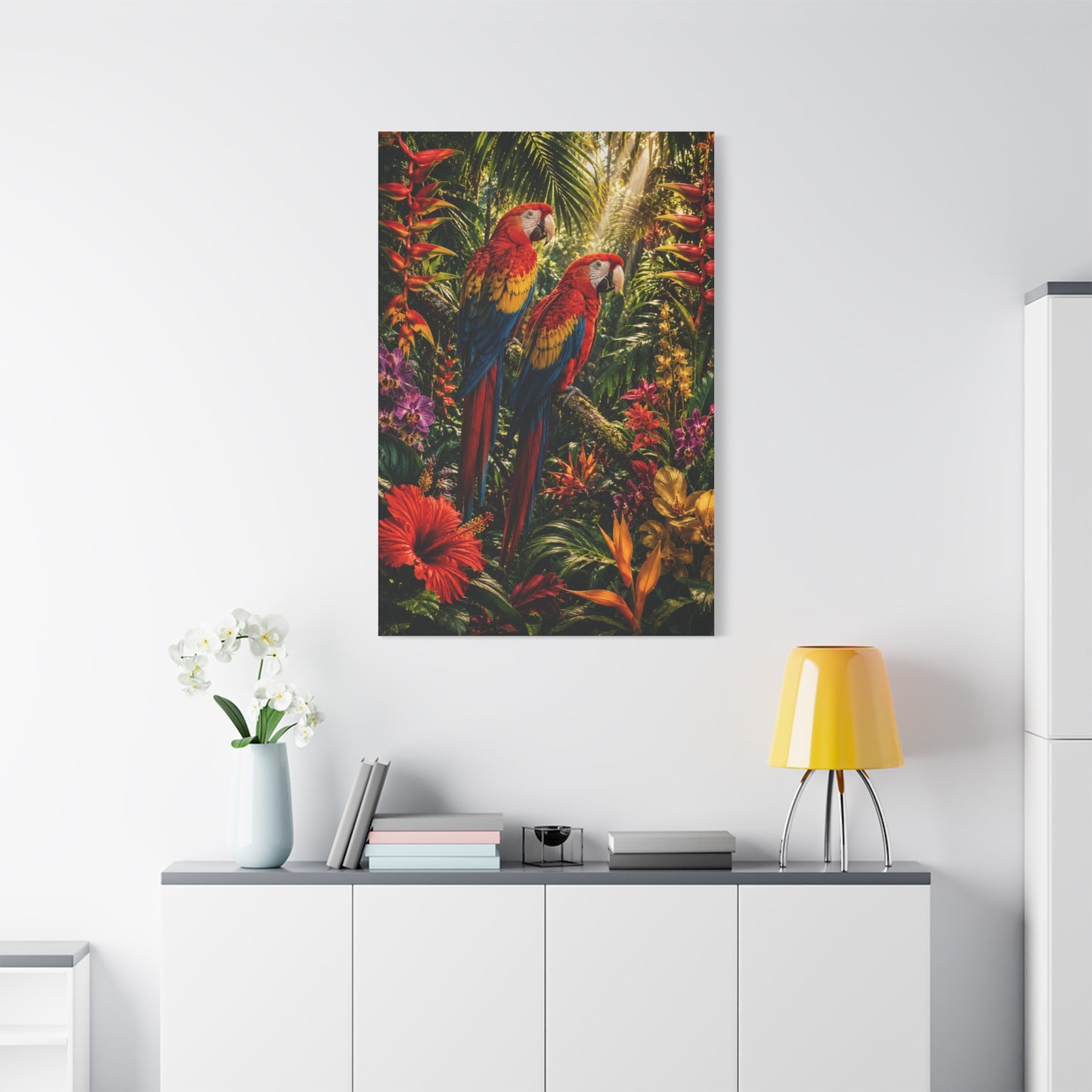 Luxury Jungle Macaw Floral Scene Tropical Wall Art & Canvas Print