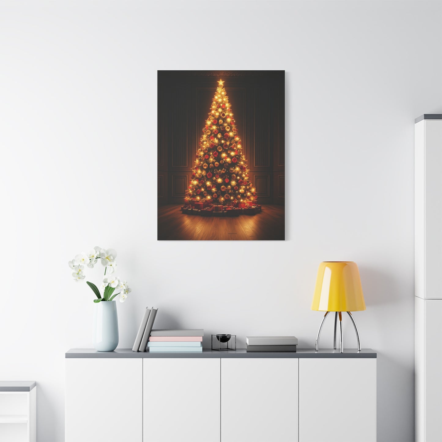 Golden Christmas Tree Glow Wall Art & Canvas Print